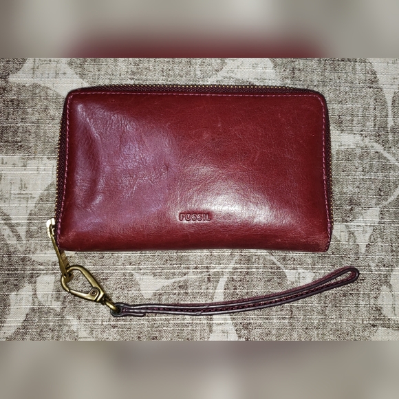 Fossil Amelia Hobo Shoulder Bag and Wallet Set (and Coin Purse) Leather Burgundy - Picture 8 of 16